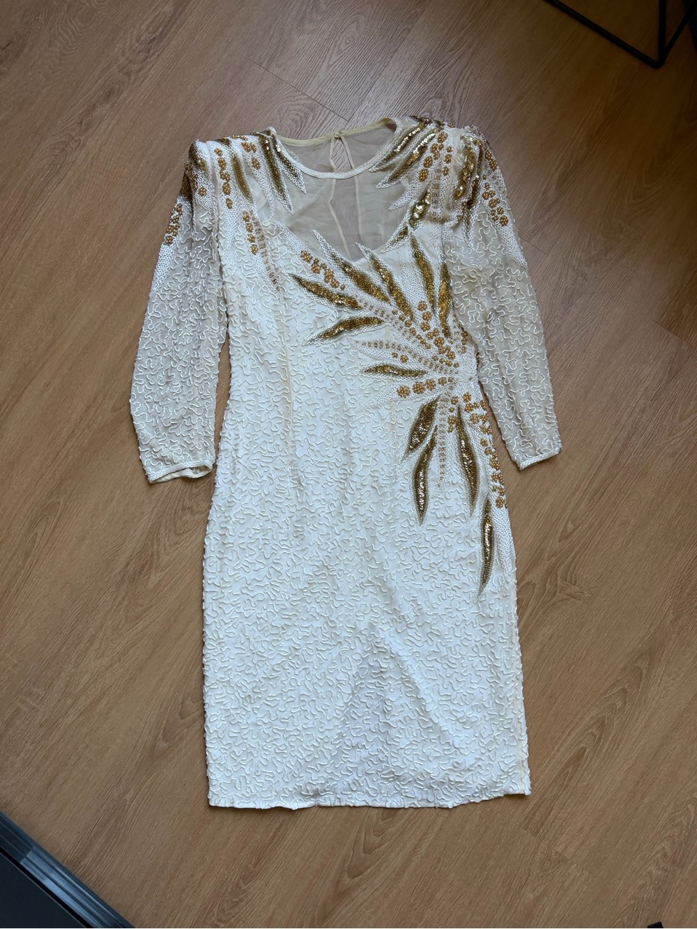 1980s Ivory Beaded Mini Dress Sequin Silk Vintage Wedding Cocktail Reception